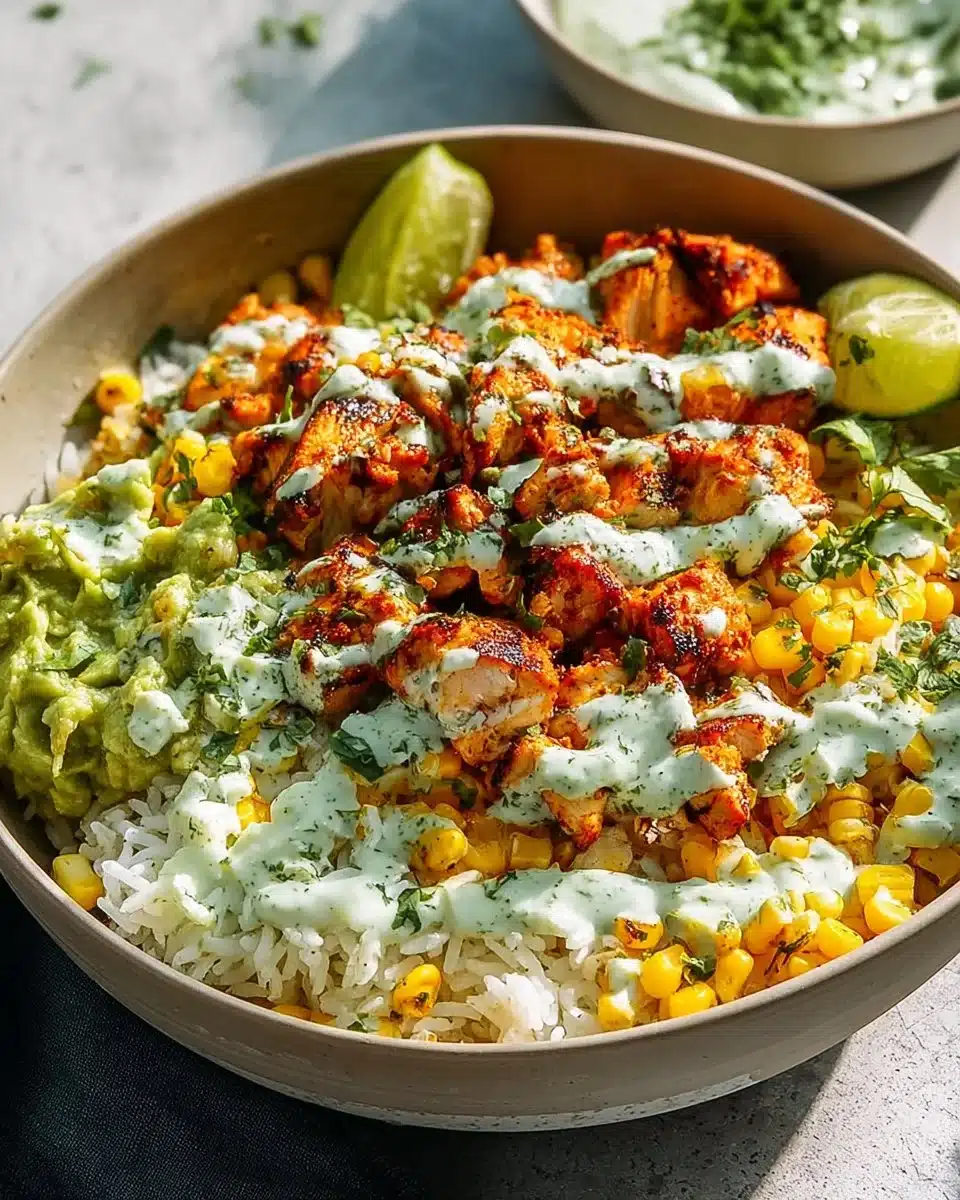 Easy Street Corn Chicken Rice Bowl with corn, chicken, and rice in a bowl
