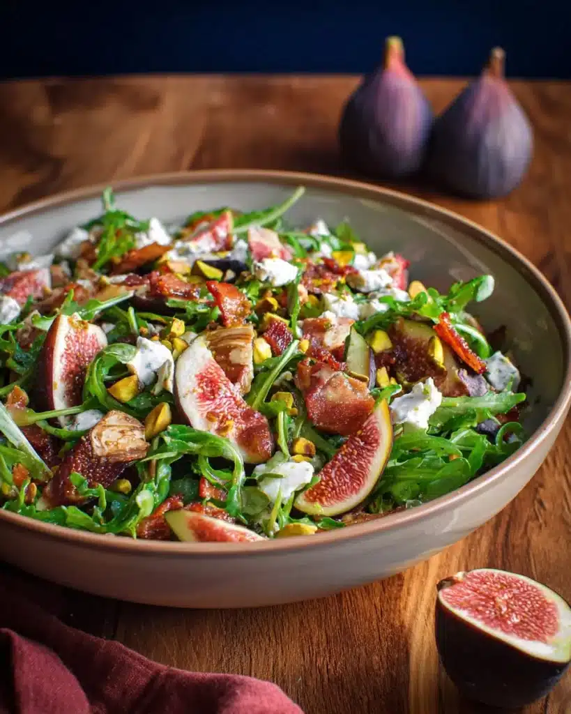 Fresh fig and goat cheese salad with greens and nuts