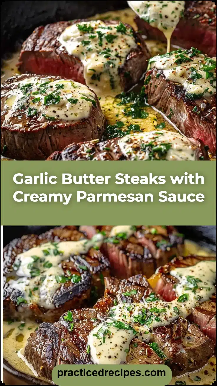 Garlic Butter Steaks with Creamy Parmesan Sauce