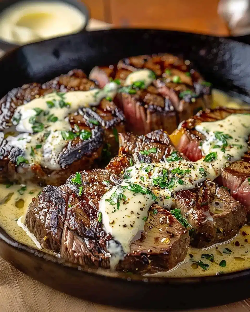 Garlic Butter Steak With Parmesan Cream Sauce