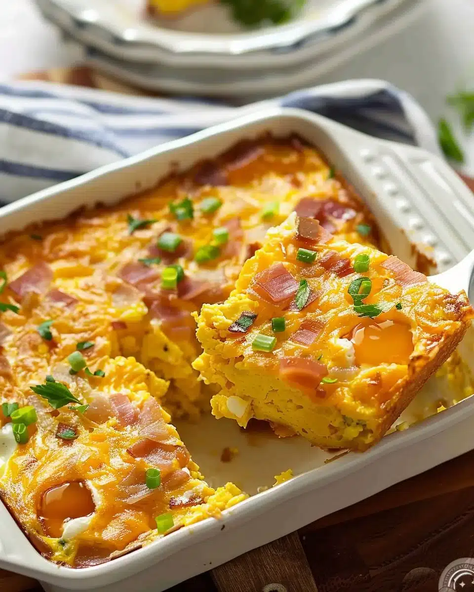 Delicious hash brown egg casserole ready to serve for breakfast or brunch
