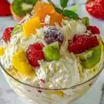Delicious Hawaiian Cheesecake Salad with tropical fruits and creamy texture