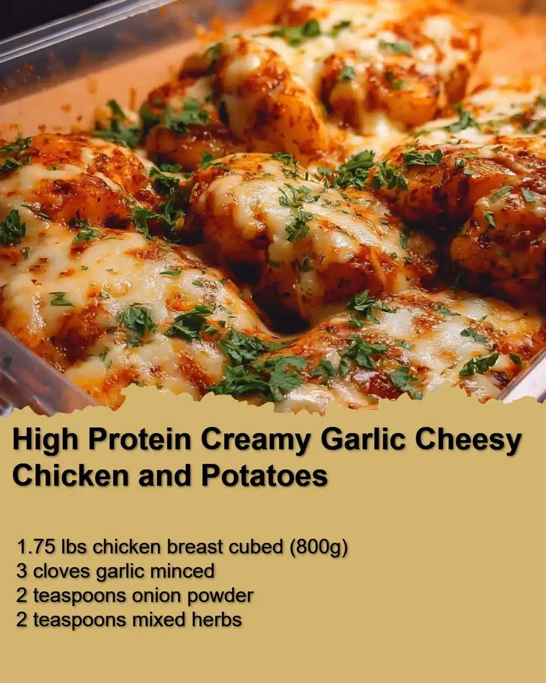 High Protein Creamy Garlic Cheesy Chicken and Potatoes
