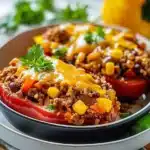 Delicious high-protein unstuffed peppers garnished with herbs.