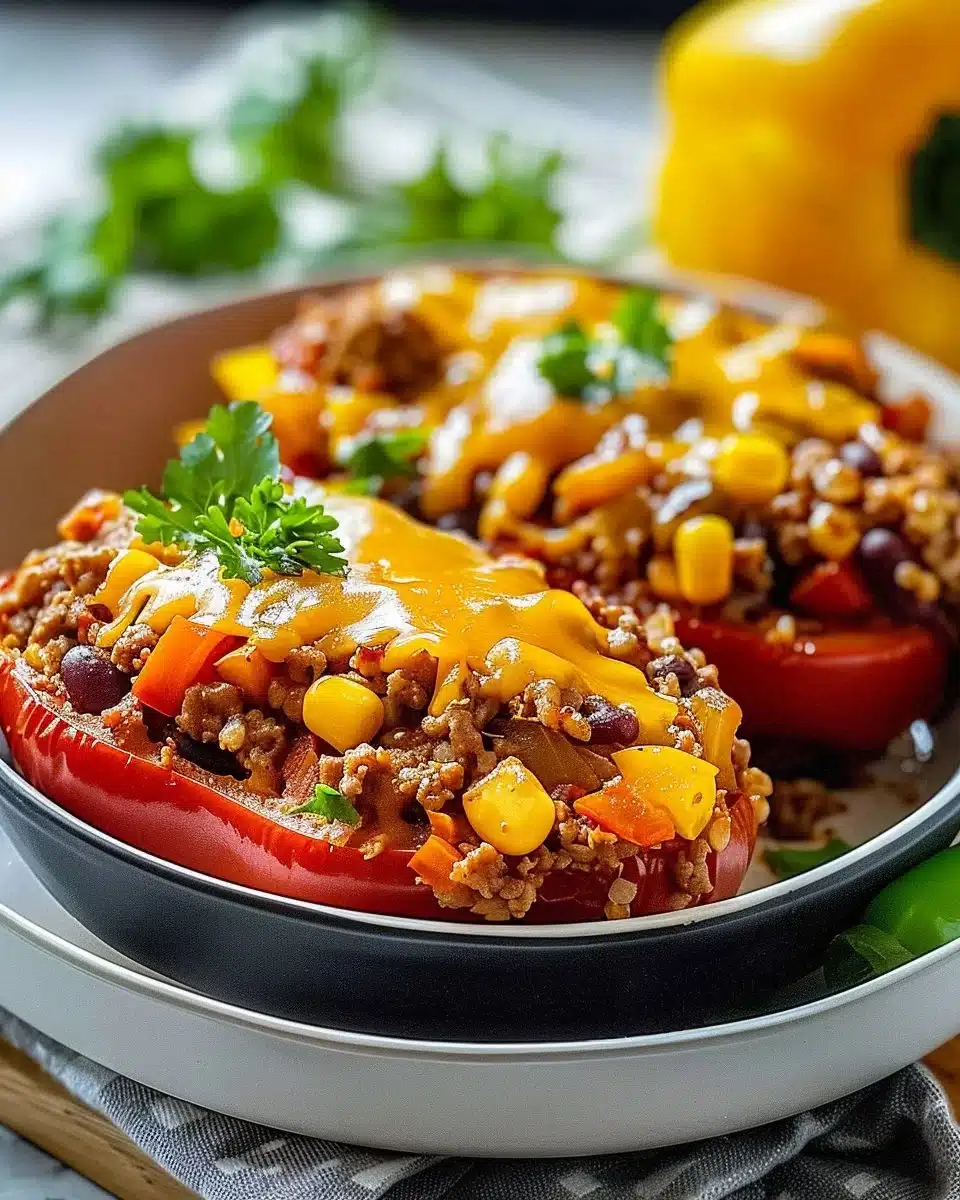 Delicious high-protein unstuffed peppers garnished with herbs.