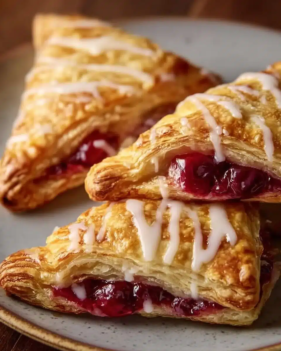 Freshly baked homemade cherry turnovers on a cooling rack