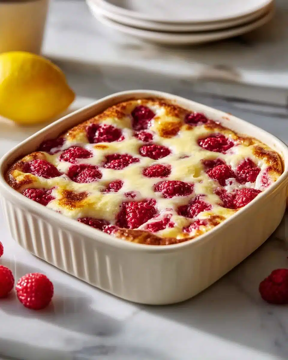 Delicious Lemon Raspberry Cottage Cheese Bake served on a plate