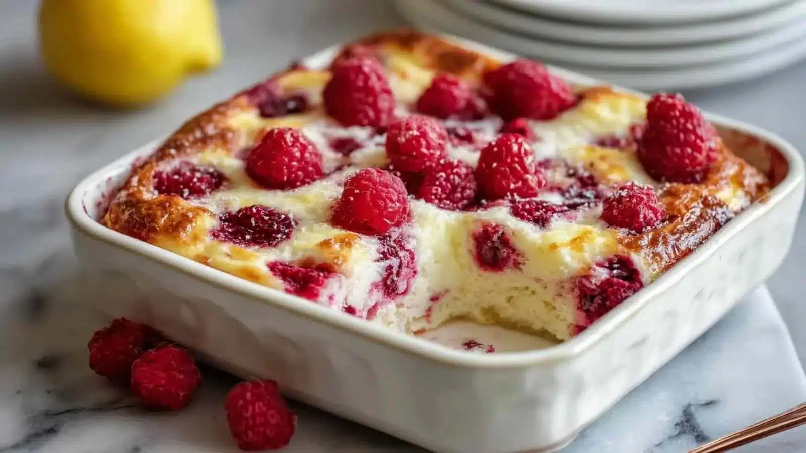 Lemon Raspberry Cottage Cheese Bake
