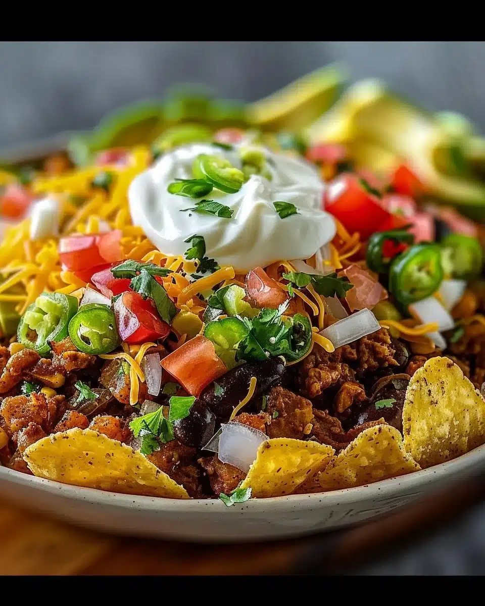 Delicious Loaded Potato Taco Bowl with toppings ready to enjoy