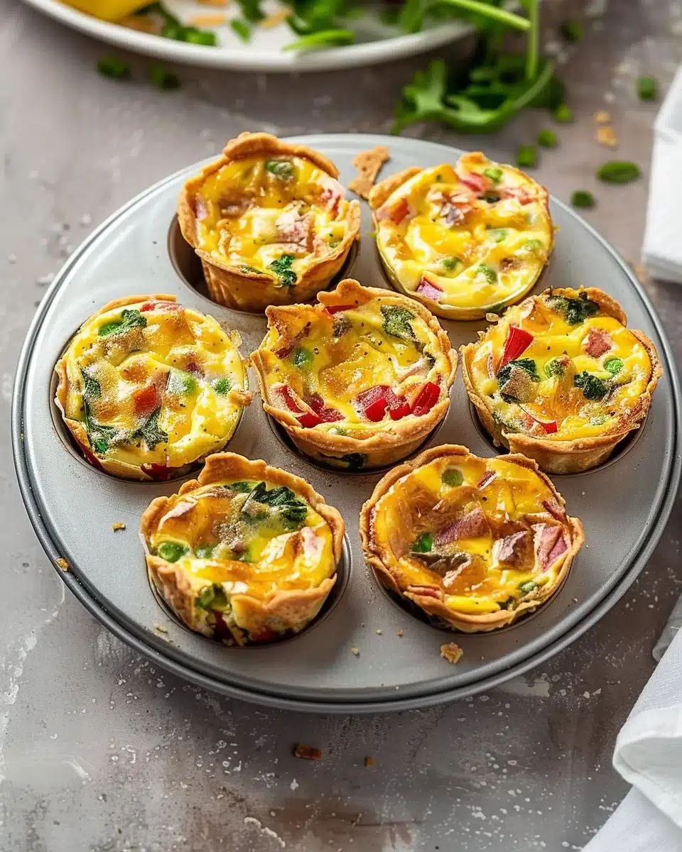 Delicious mini quiches served on a platter with various fillings