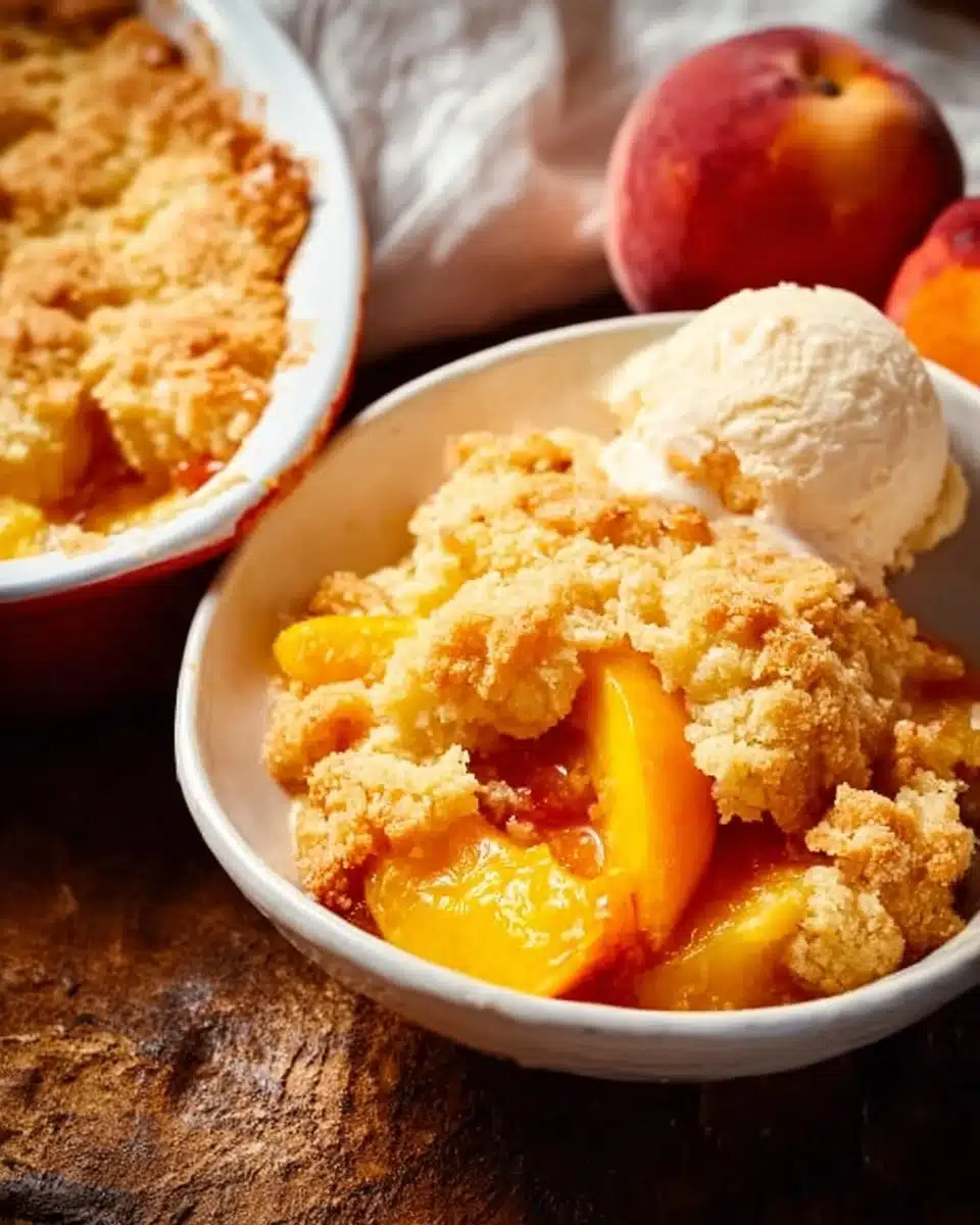 Delicious homemade nectarine cobbler served in a baking dish