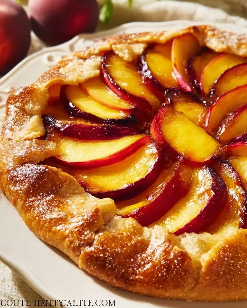 Delicious homemade nectarine galette on a rustic wooden table