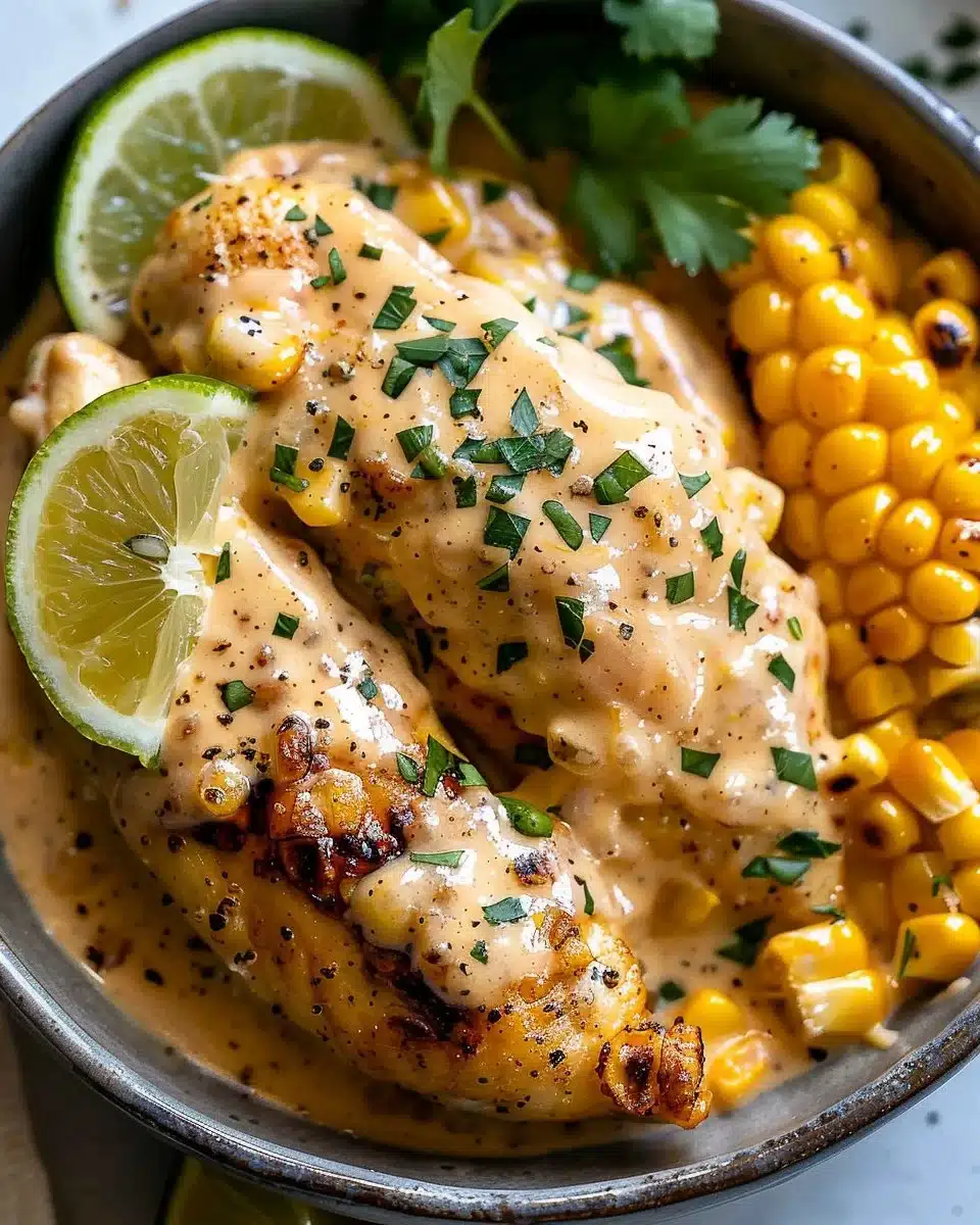 Slow Cooker Street Corn Chicken with vibrant toppings and spices