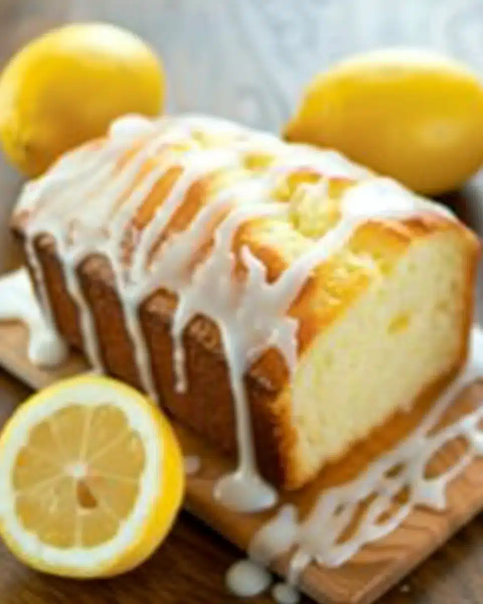 Starbucks lemon loaf copycat recipe slice on a plate with lemon garnish