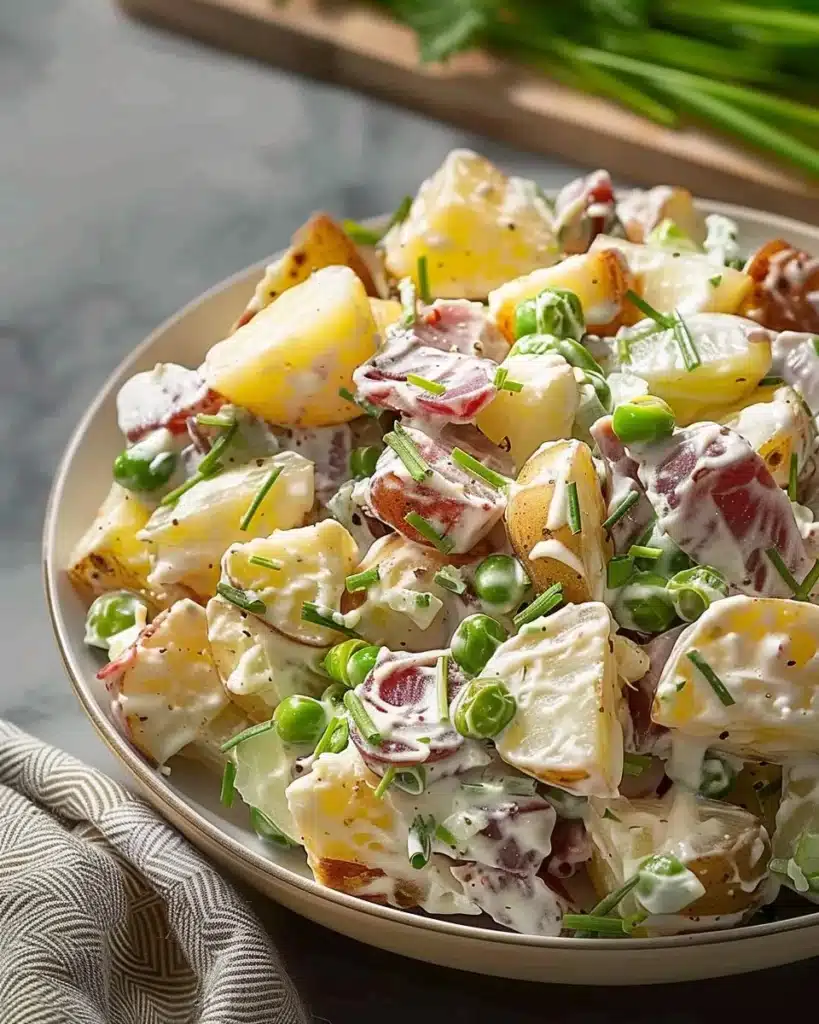 Delicious steakhouse potato salad served in a bowl