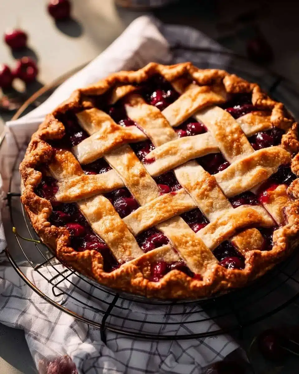 Delicious homemade cherry pie freshly baked and ready to serve