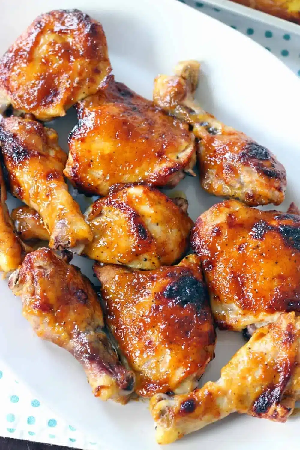 Crispy oven-baked BBQ chicken made with two ingredients, ready to serve.