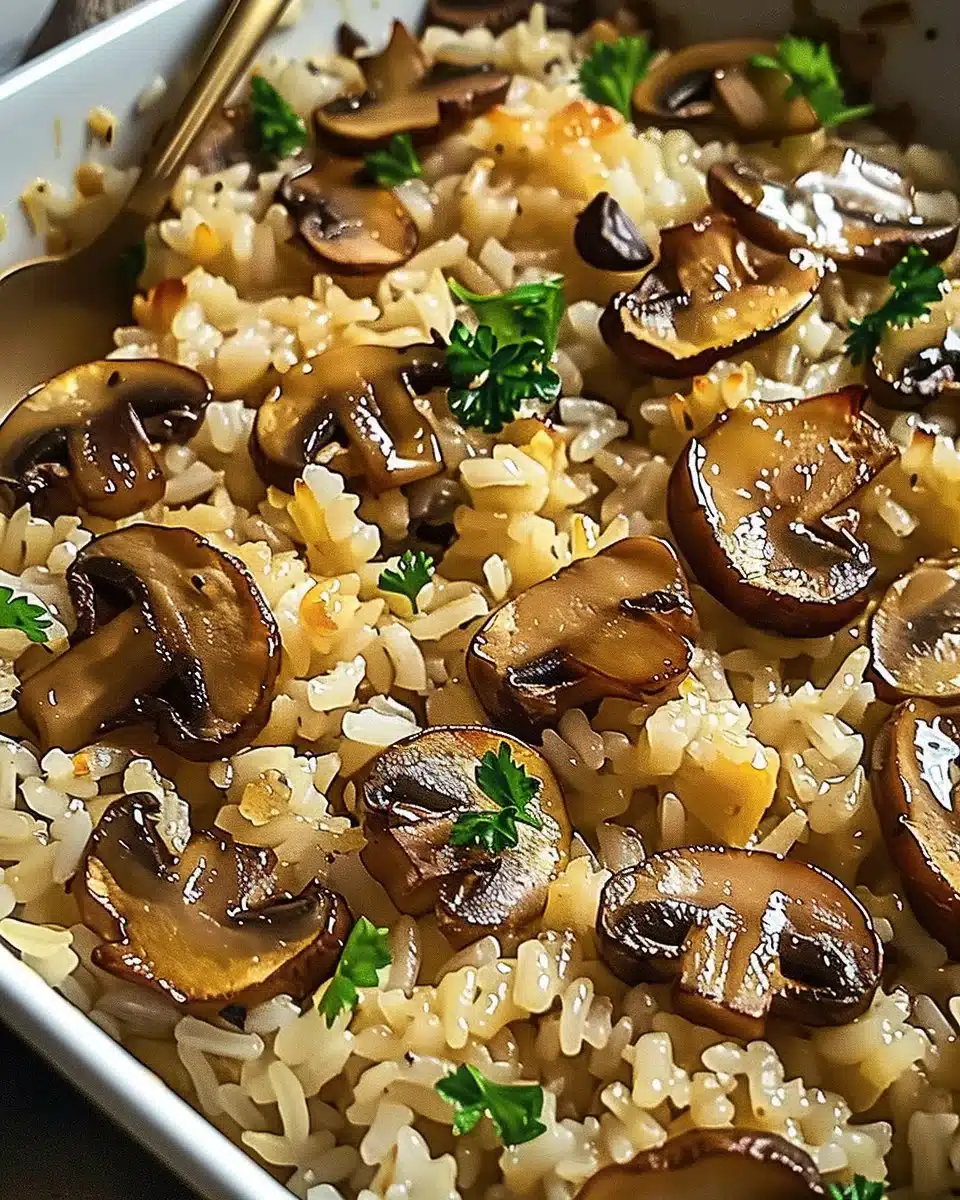 Indulge in This Vegetarian Garlic Mushroom Rice Bake Recipe
