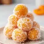 A plate of homemade apricot bliss balls, a healthy and delicious snack option.