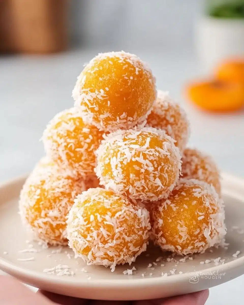 A plate of homemade apricot bliss balls, a healthy and delicious snack option.