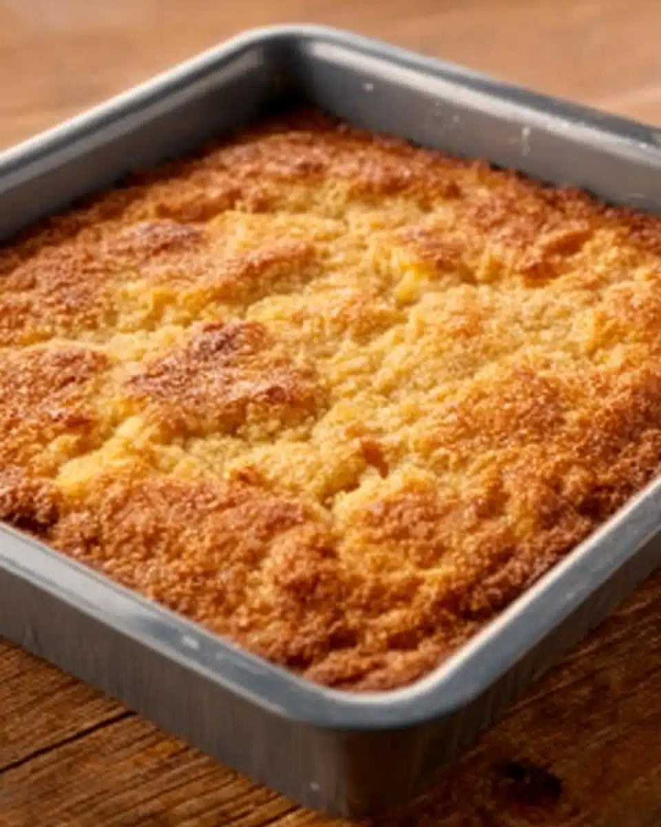 Homemade Apricot Buckle with apricots and crumb topping in a baking dish