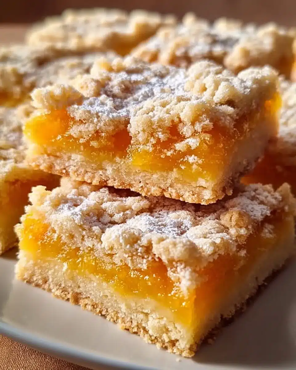 Delicious homemade apricot shortbread bars on a rustic wooden table