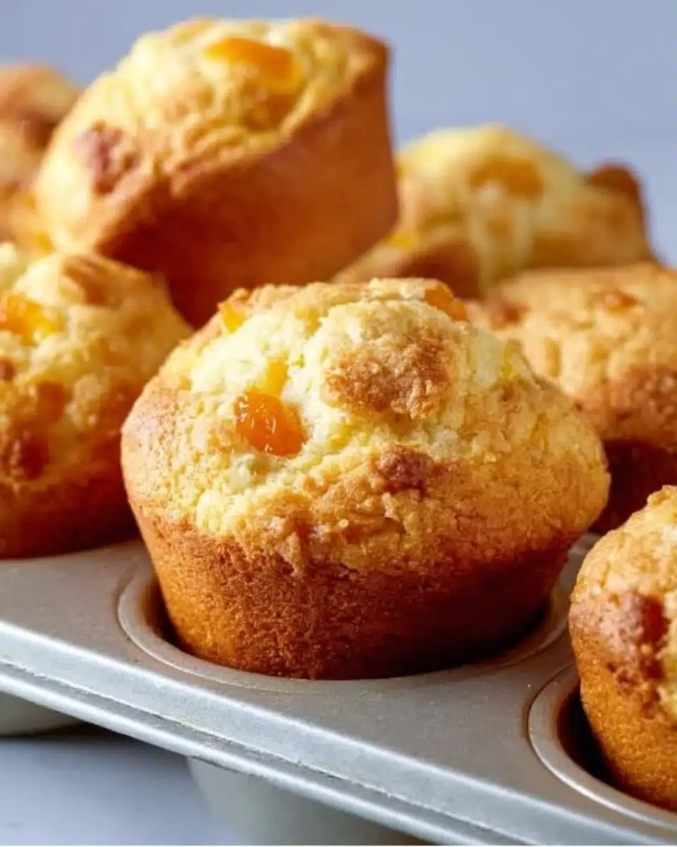Freshly baked apricot yogurt muffins with a golden crust