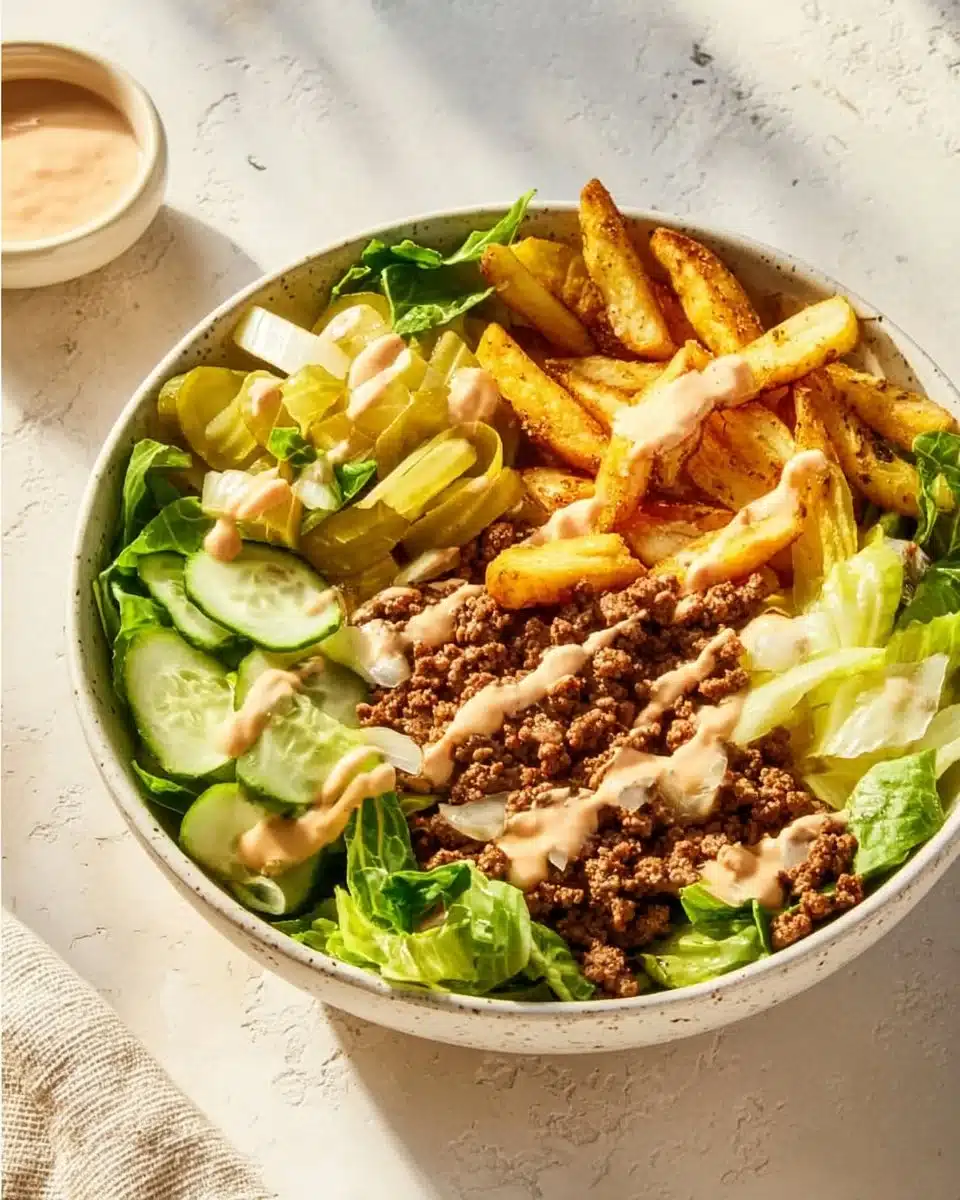 Delicious Burger Bowls with fresh vegetables and juicy beef patties
