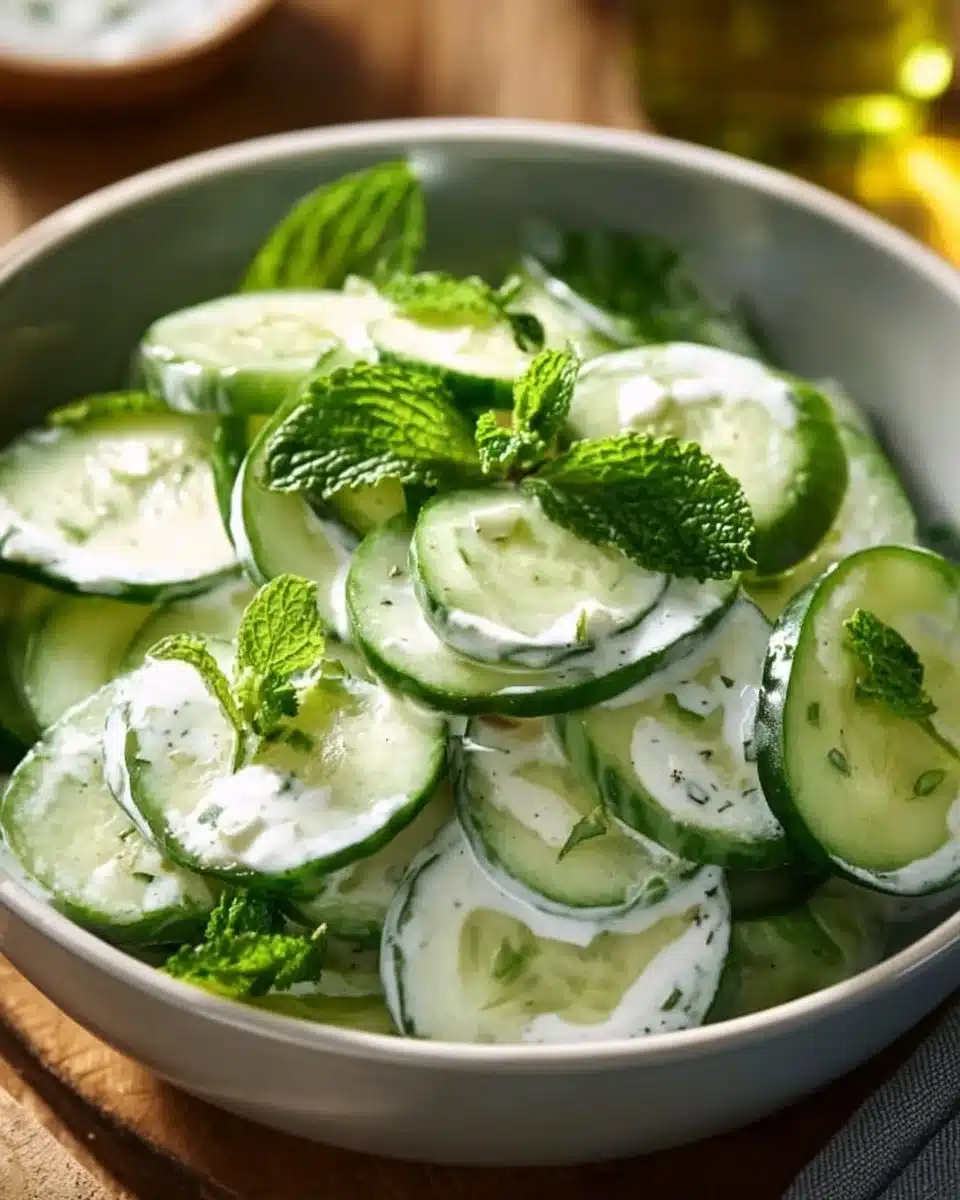 Chilled Cucumber Ranch Salad with fresh cucumbers and herbs in a creamy dressing