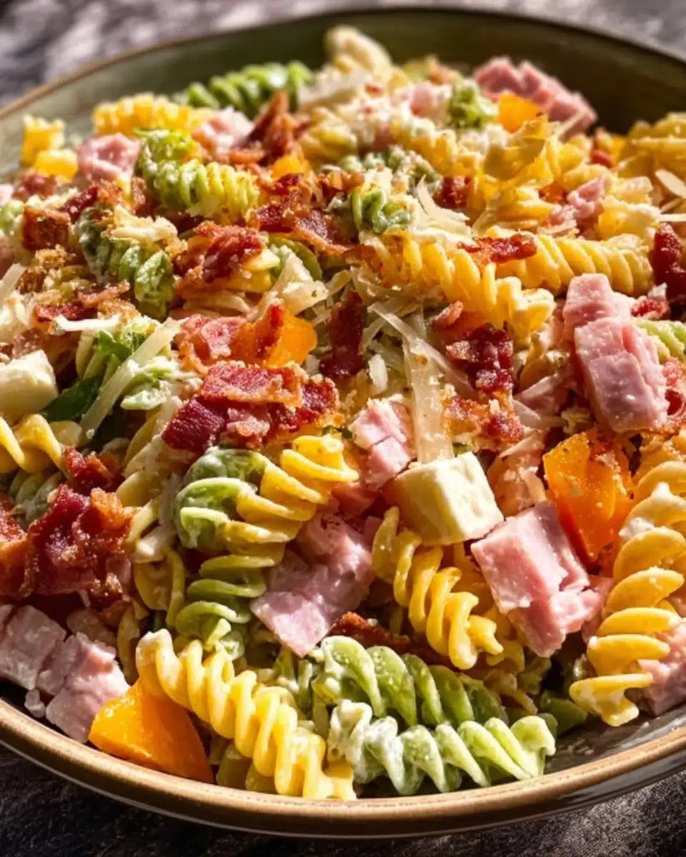 Delicious Club Sandwich Pasta Salad served in a bowl with fresh ingredients
