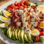 Colorful and fresh Cobb Salad with lettuce, avocado, bacon, and eggs