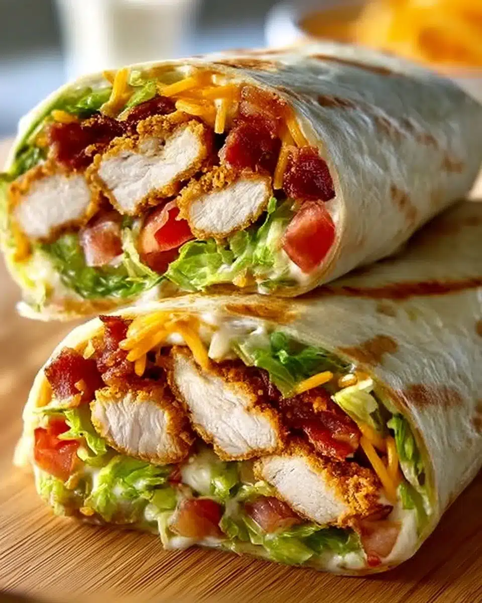 Crispy Chicken Bacon Ranch Wrap with crispy chicken, bacon, and fresh ingredients