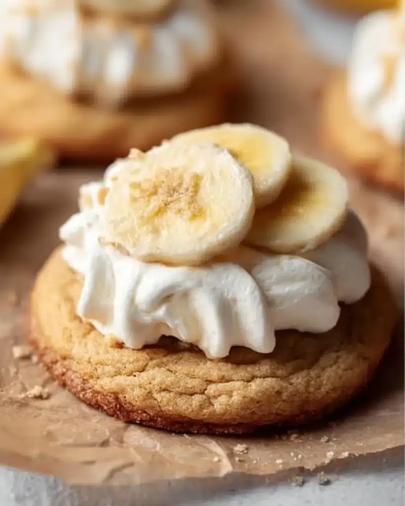 Delicious Crumbl banana cream pie cookies featuring creamy banana flavors