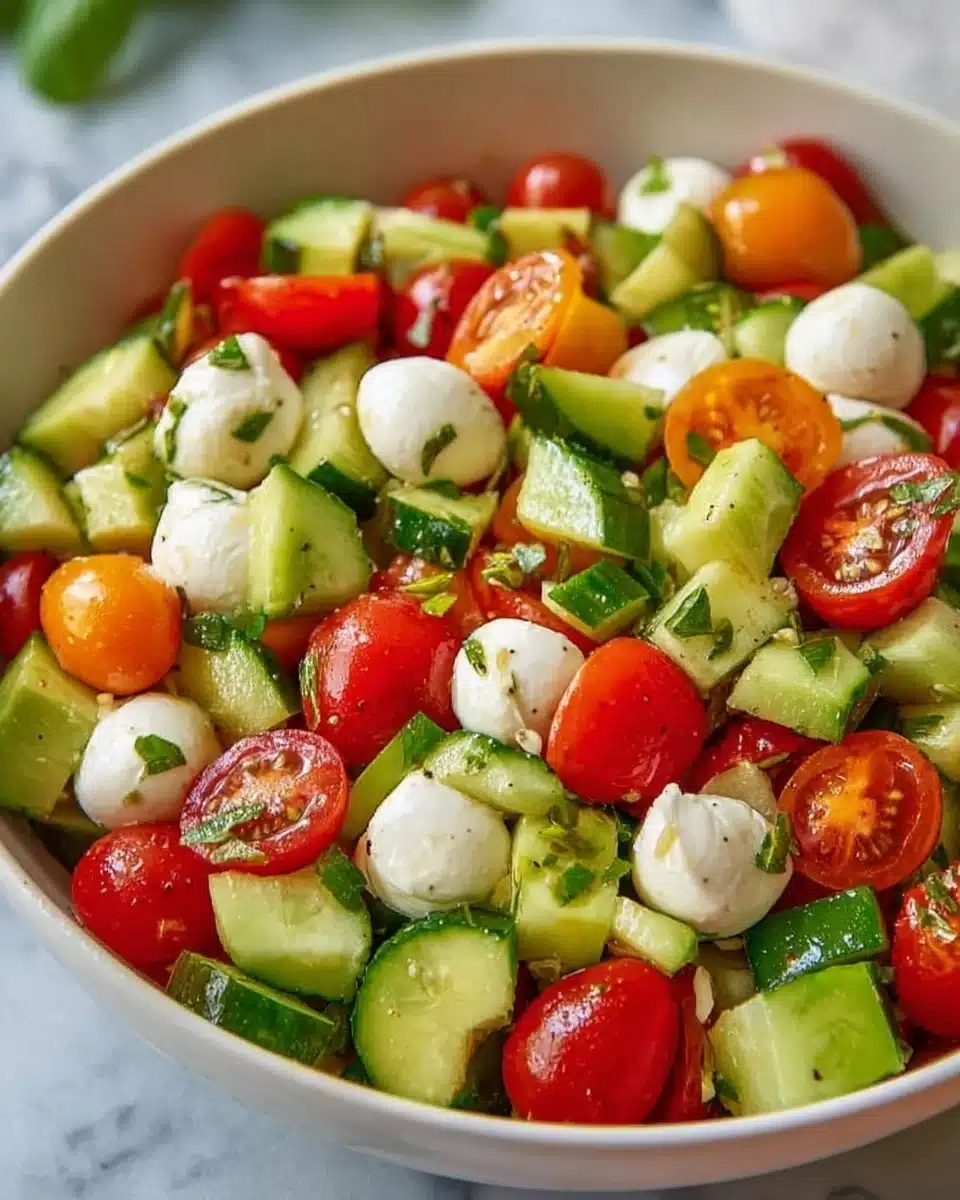 Fresh Cucumber Mozzarella Salad with vibrant greens and creamy cheese