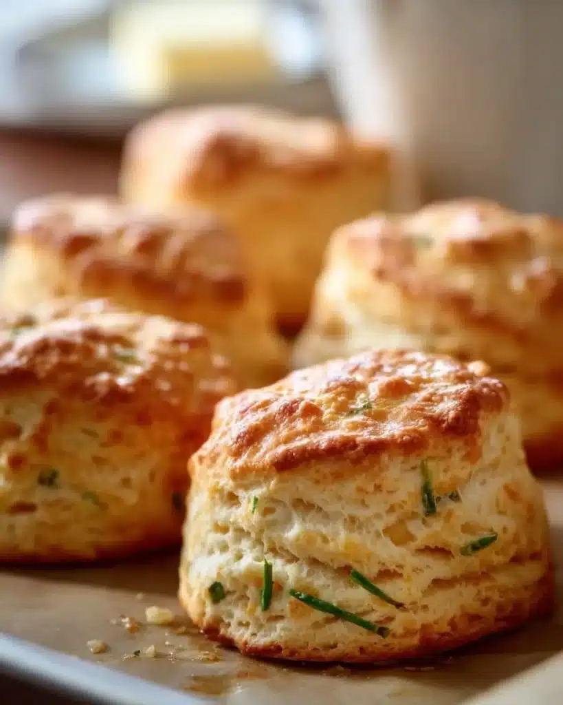Savory garlic scapes scones fresh out of the oven, ready to enjoy.