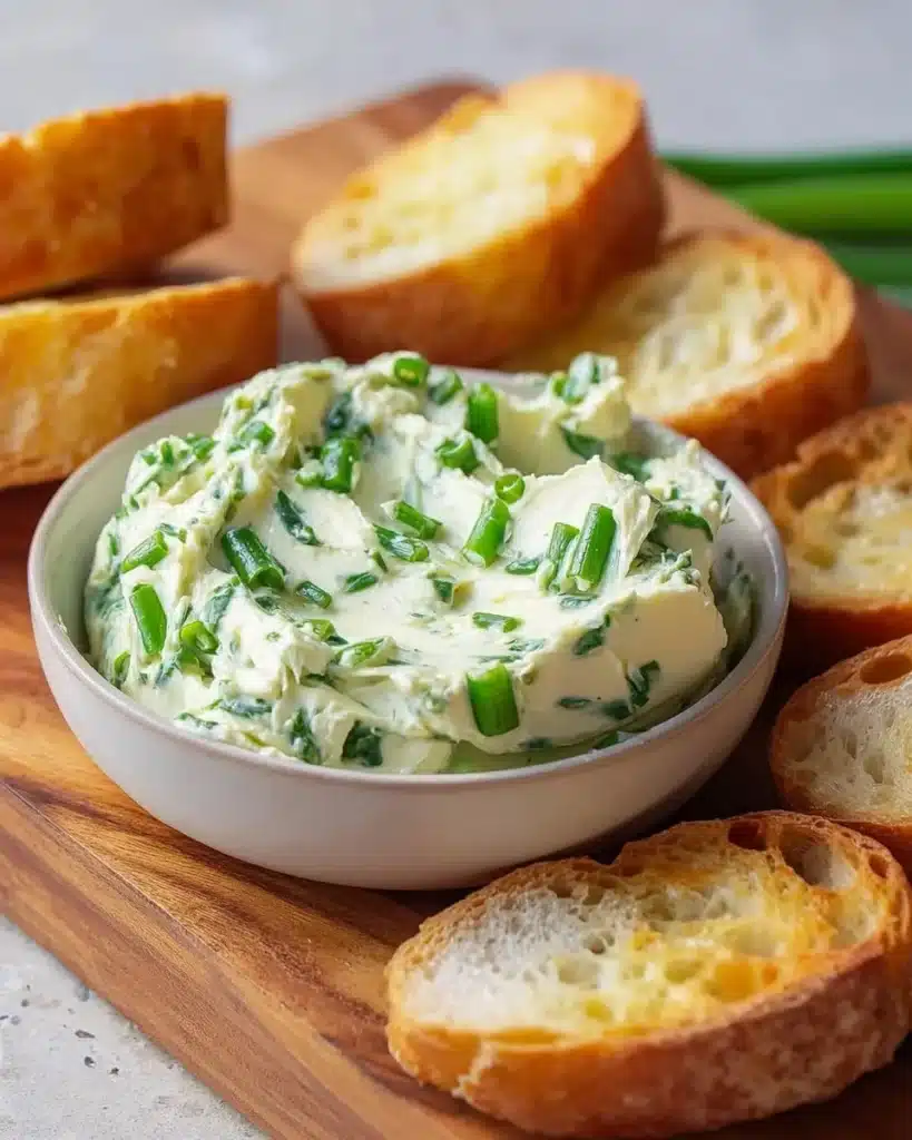Delicious homemade whipped garlic scapes butter spread on bread