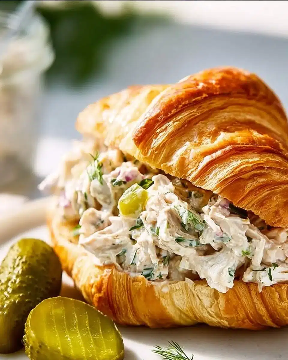 Delicious Dill Pickle Chicken Salad with crunchy pickles and tender chicken