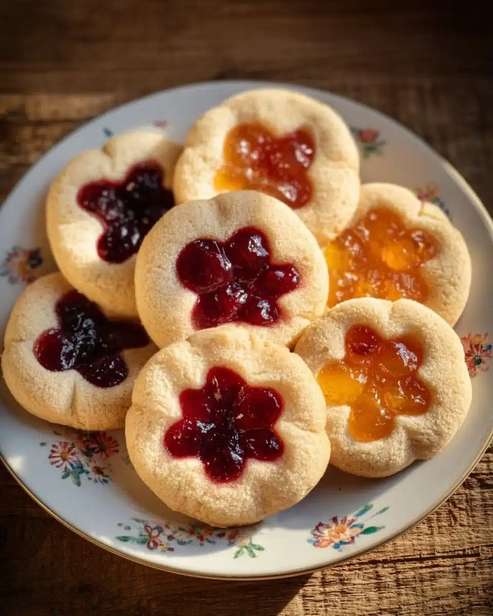 Flower jam thumbprint cookies fresh from the oven