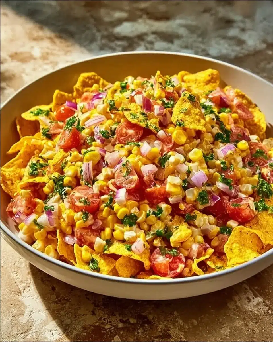 Delicious Frito Corn Salad with corn, cheese, and crunchy Fritos