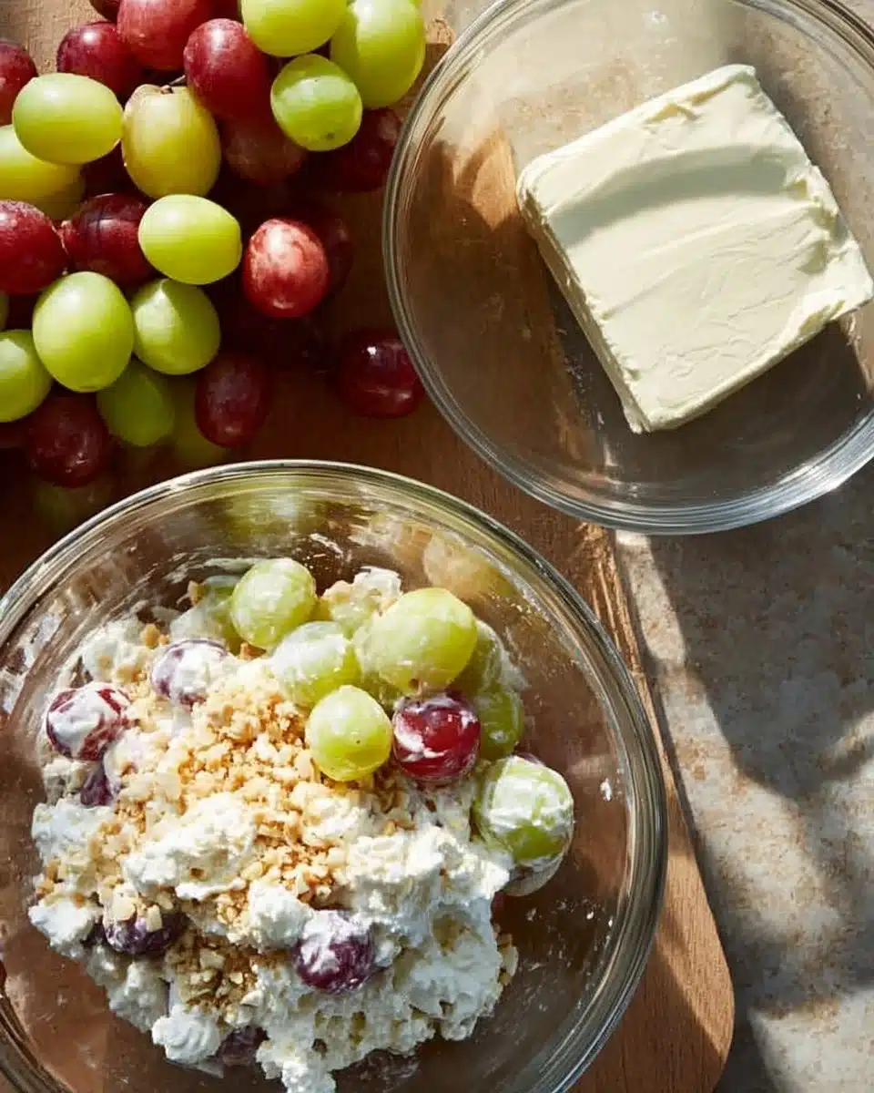 Delicious grape salad with fresh fruits and a creamy dressing