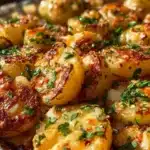 Delicious grilled cheesy garlic potatoes served hot and ready to enjoy.