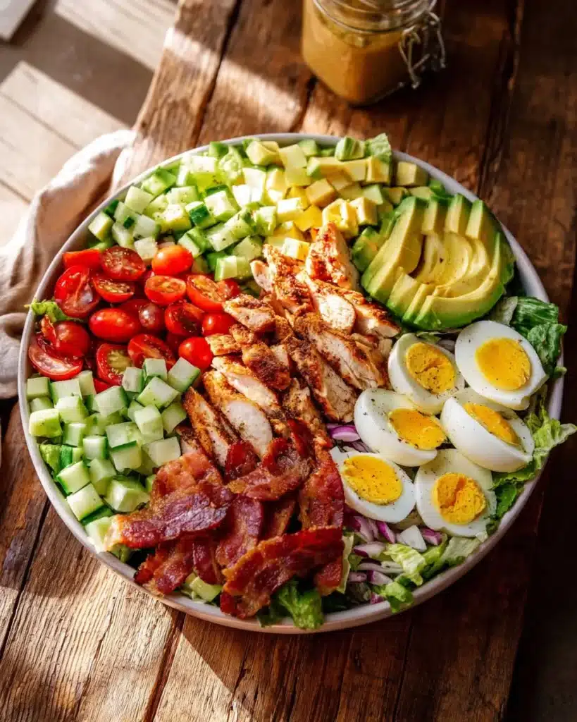 Grilled Chicken Cobb Salad topped with Honey Dijon dressing