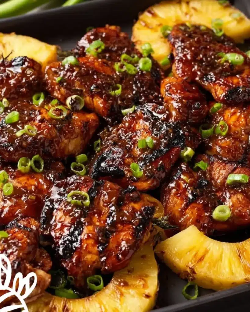 Juicy Grilled Huli Huli Chicken served with tropical garnish