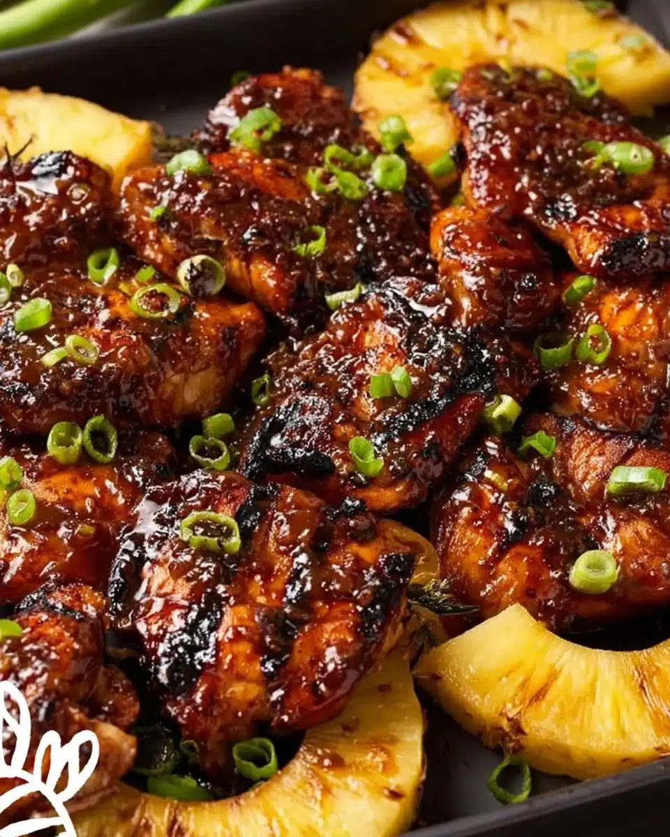 Juicy Grilled Huli Huli Chicken served with tropical garnish
