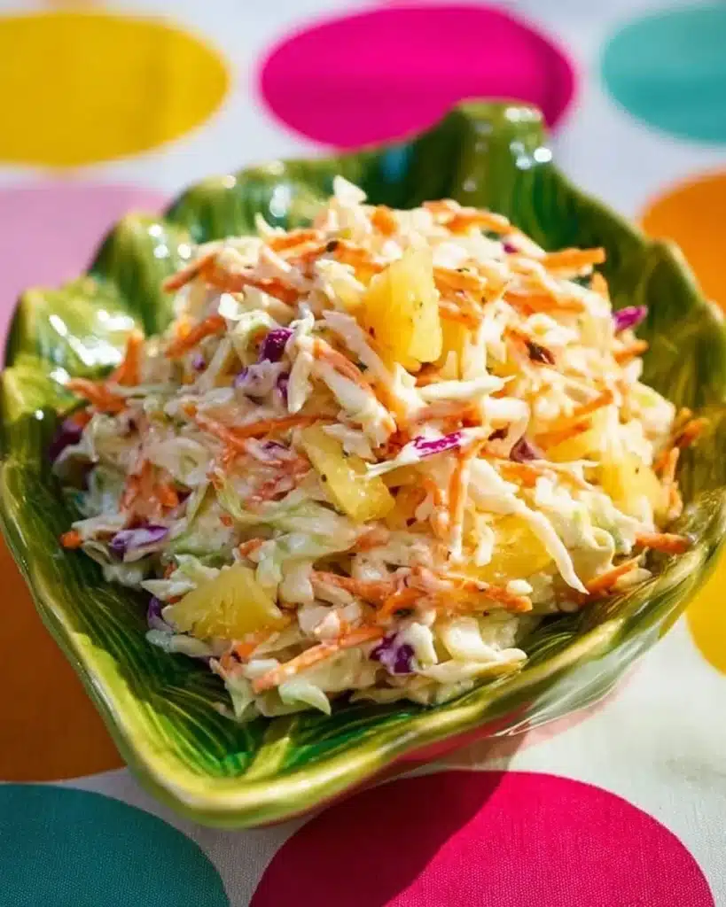 Hawaiian pineapple coleslaw with fresh pineapple, cabbage, and colorful veggies