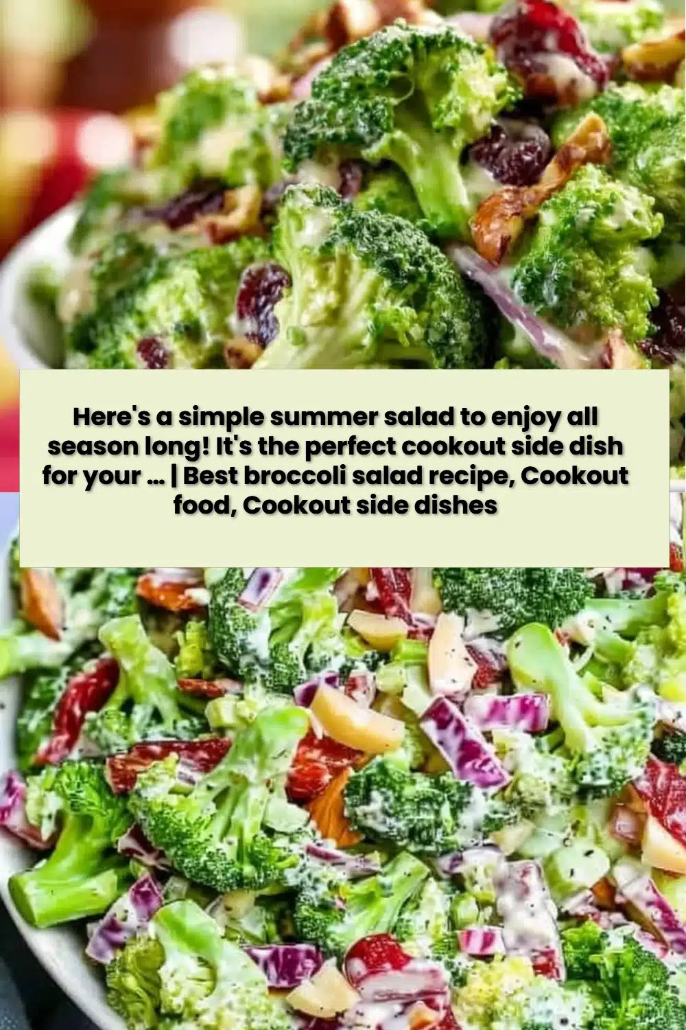 Here's a simple summer salad to enjoy all season long! It's the perfect cookout side dish for your … | Best broccoli salad recipe, Cookout food, Cookout side dishes