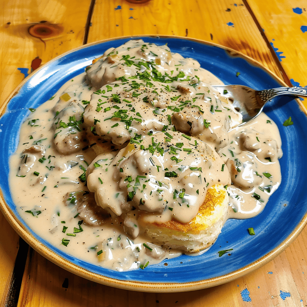 Cornbread Biscuits with Poblano Sausage Gravy