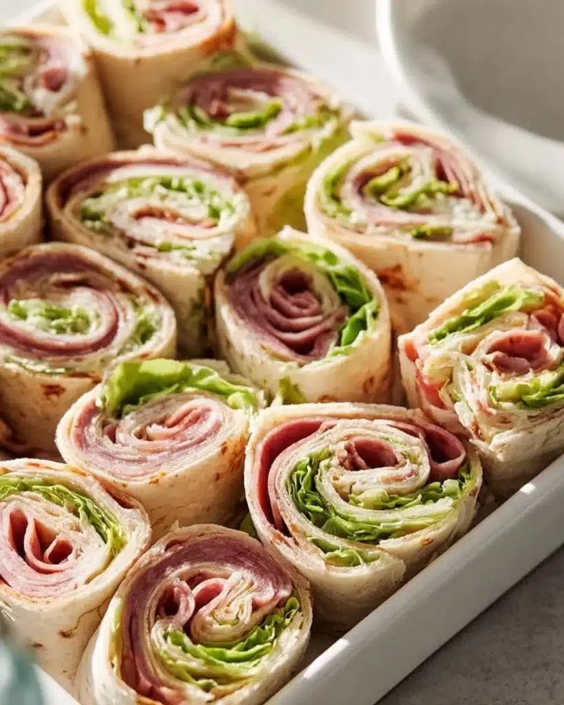 Delicious Italian Pinwheel Sandwiches with fresh ingredients and vibrant colors.