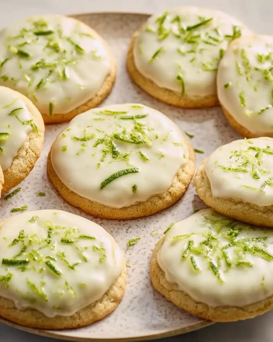 Delicious Key Lime Cookies ready to be served with a lime garnish