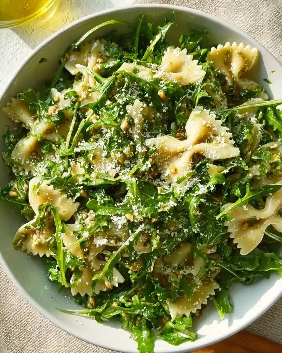 Lemon Arugula Pasta Salad with vibrant colors and fresh ingredients